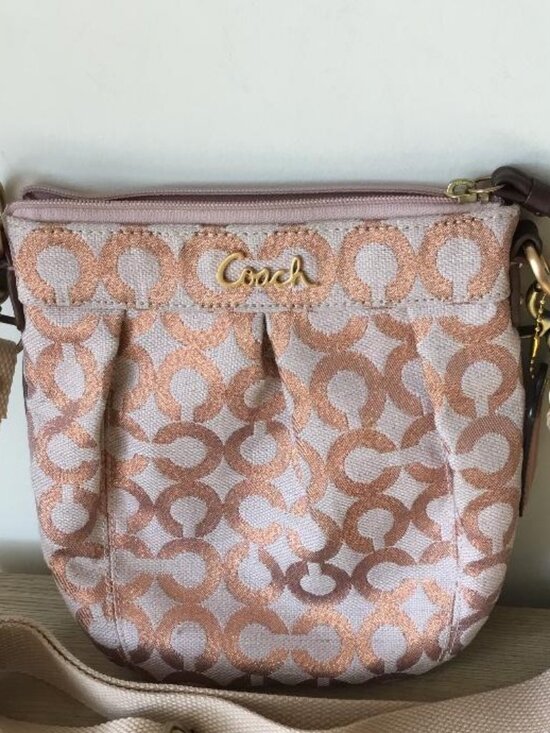 Coach Handbags - Coach Parker Op Art Swing Pak Crossbody Bag w/Metallic Rose Gold C's Monogram